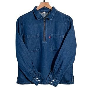 Levi's - Blue Chambray Denim 2 Front Pockets Quarter Zip Shirt Size M